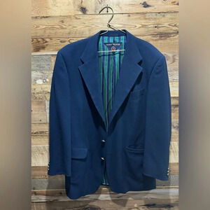 Vintage Virgin Wool Tommy HilfigerBlazer 90s Navy Wool green lined unisex 40R